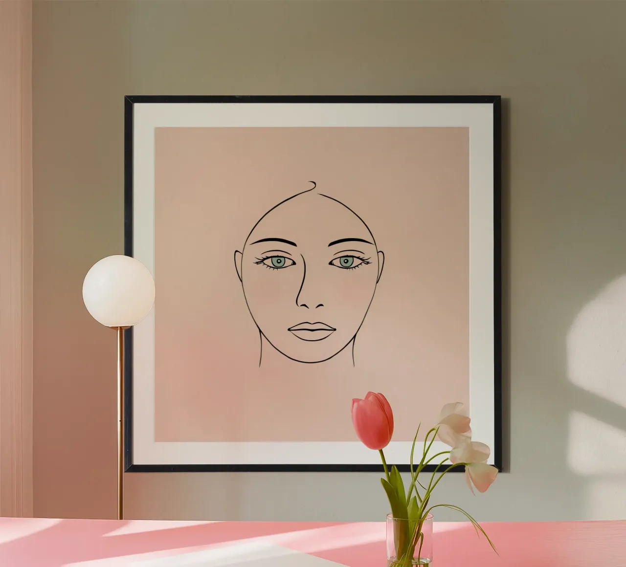 Disegno lineare di donna con occhi verdi e arrossamento chiaro poster da DesignDoodle