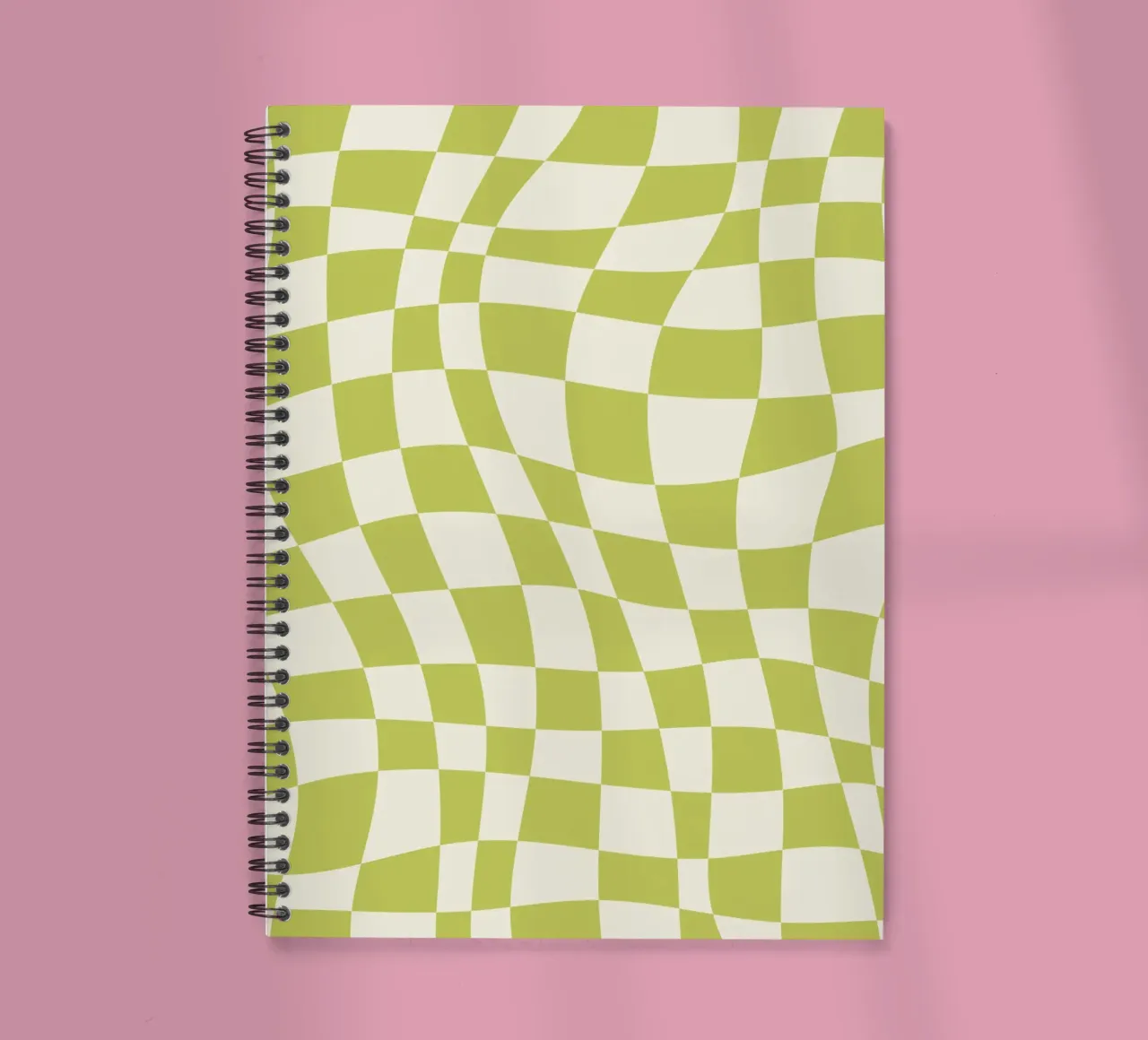Chartreuse wavy checker spiral notebook by Little Dean