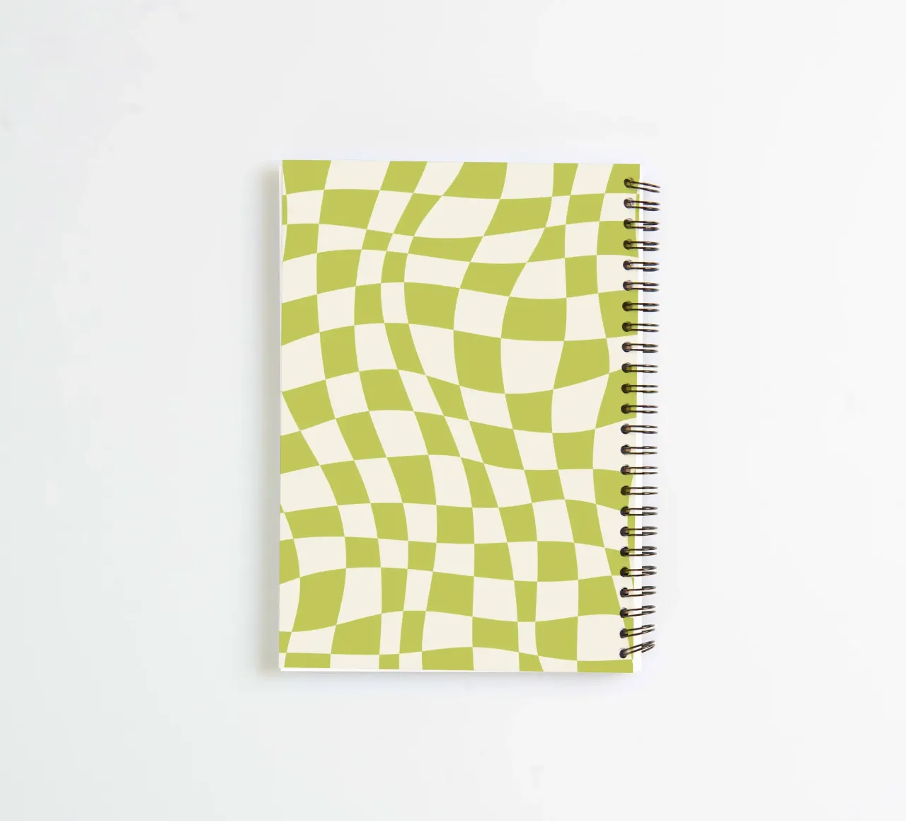 Chartreuse wavy checker spiral notebook by Little Dean