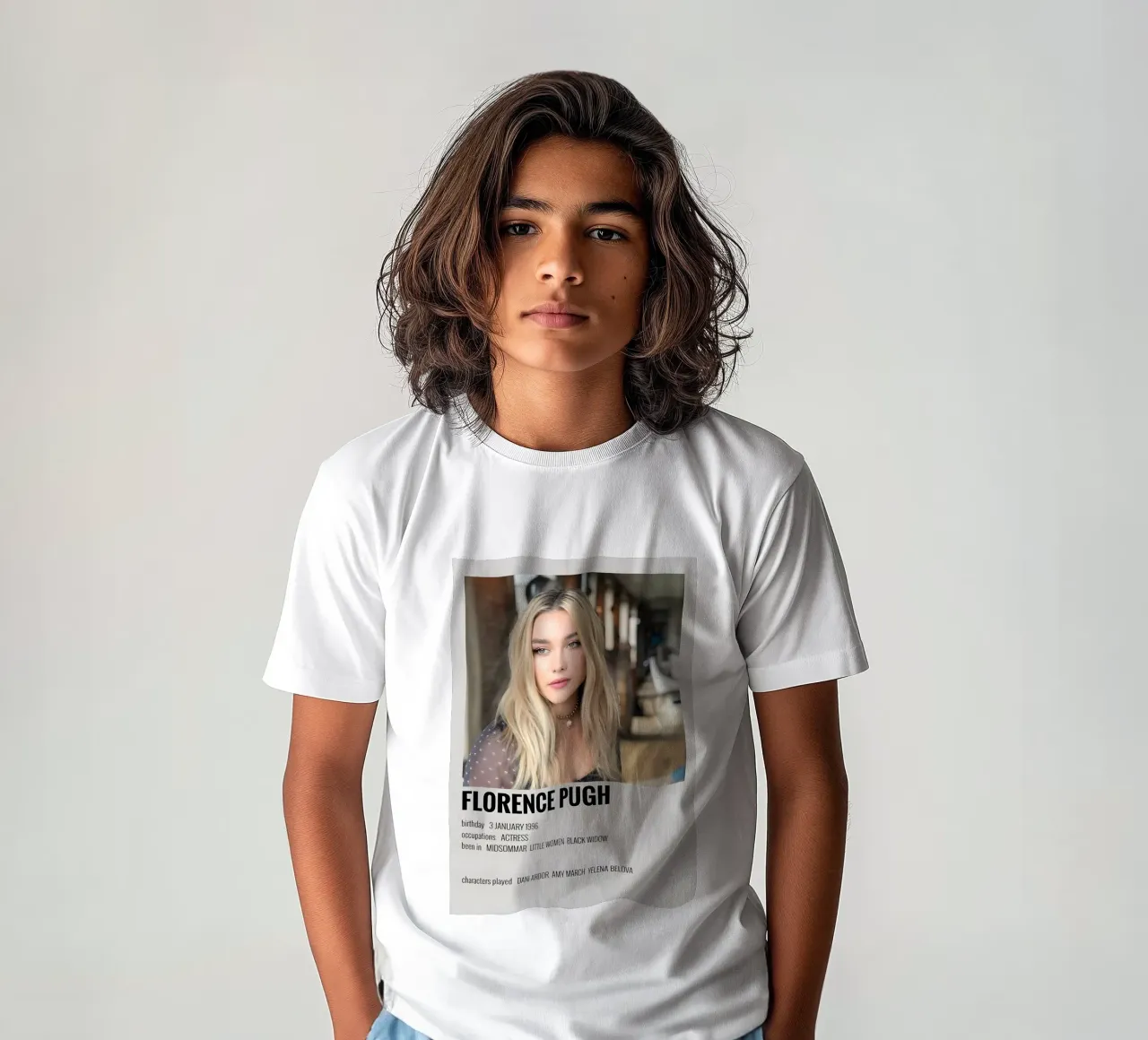 FLORENCE PUGH kids t-shirt by MVFminimalist
