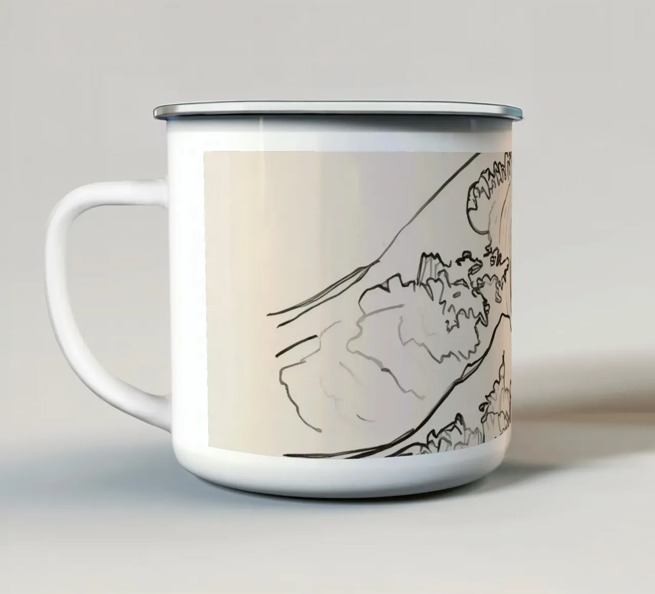 Des vagues majestueuses s'élèvent avec une énergie dynamique au-dessus des rivages tranquilles. mug en émail de DesignDoodle
