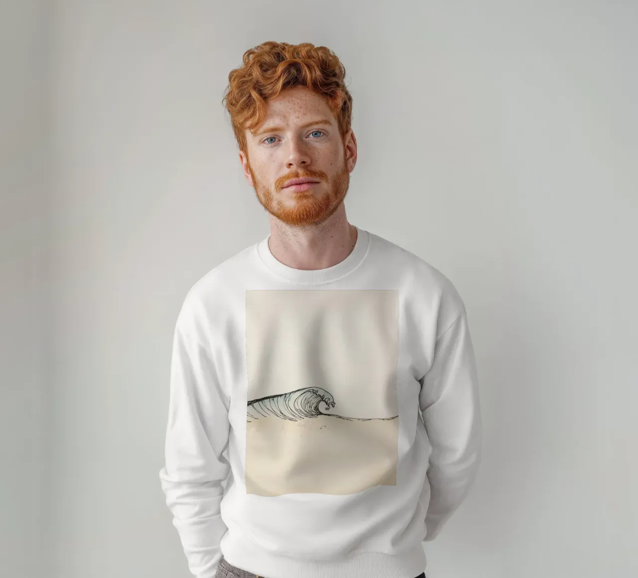 Dynamic ocean wave crashing on beach at sunset reflecting sweatshirt by DesignDoodle