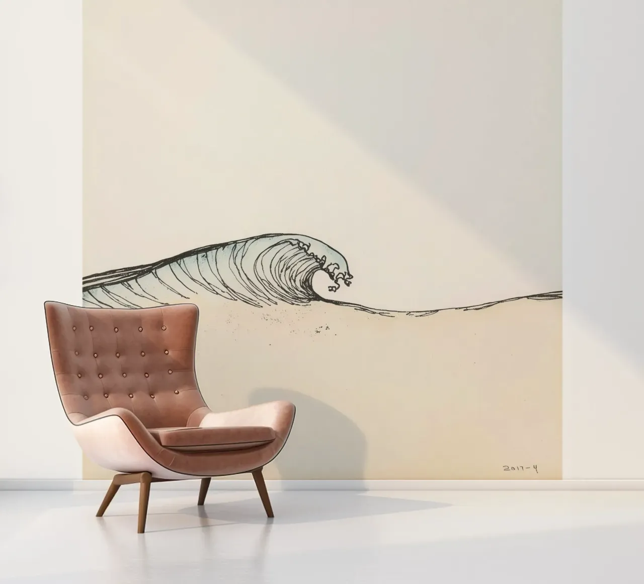 Dynamic ocean wave crashing on beach at sunset reflecting photo wallpaper by DesignDoodle