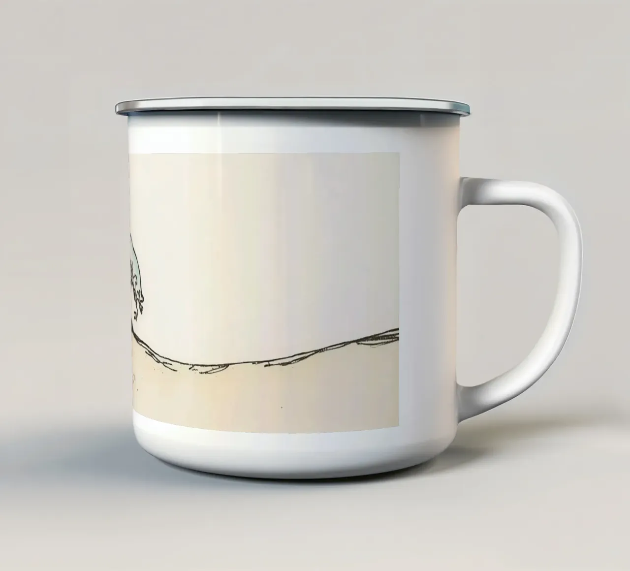 Dynamic ocean wave crashing on beach at sunset reflecting enamel mug by DesignDoodle