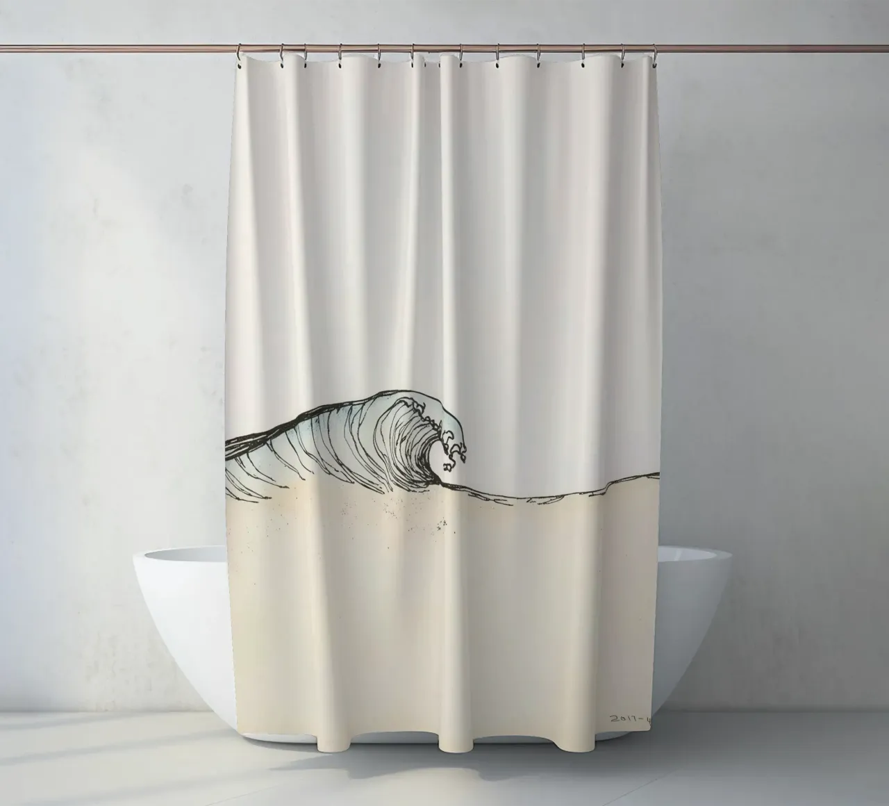 Dynamic ocean wave crashing on beach at sunset reflecting shower curtain by DesignDoodle
