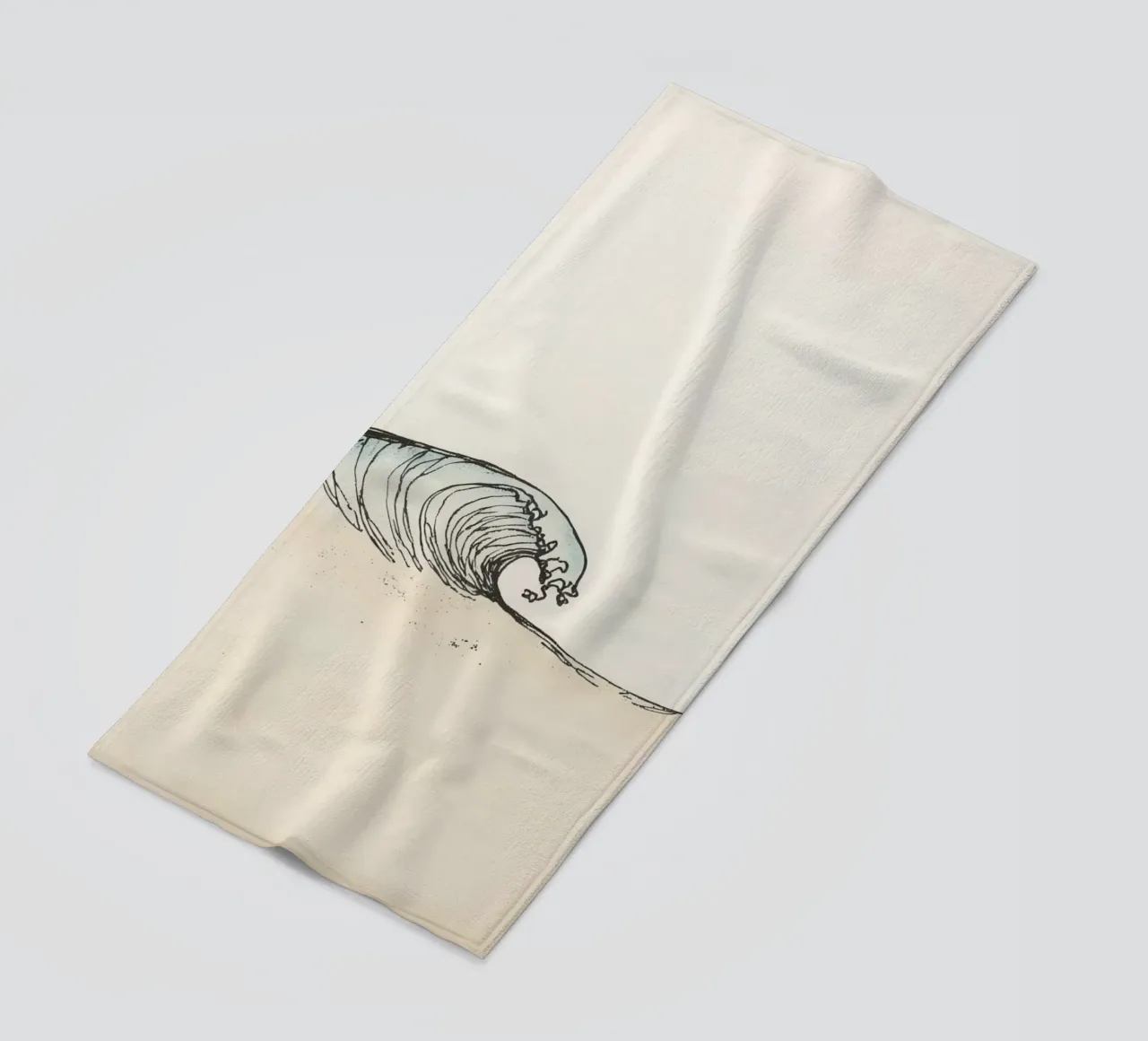 Dynamic ocean wave crashing on beach at sunset reflecting beach towel by DesignDoodle