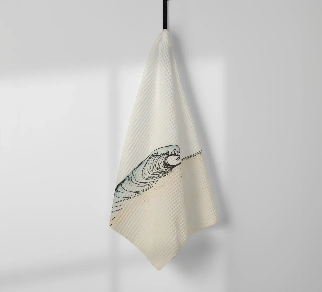 Dynamic ocean wave crashing on beach at sunset reflecting tea towel by DesignDoodle