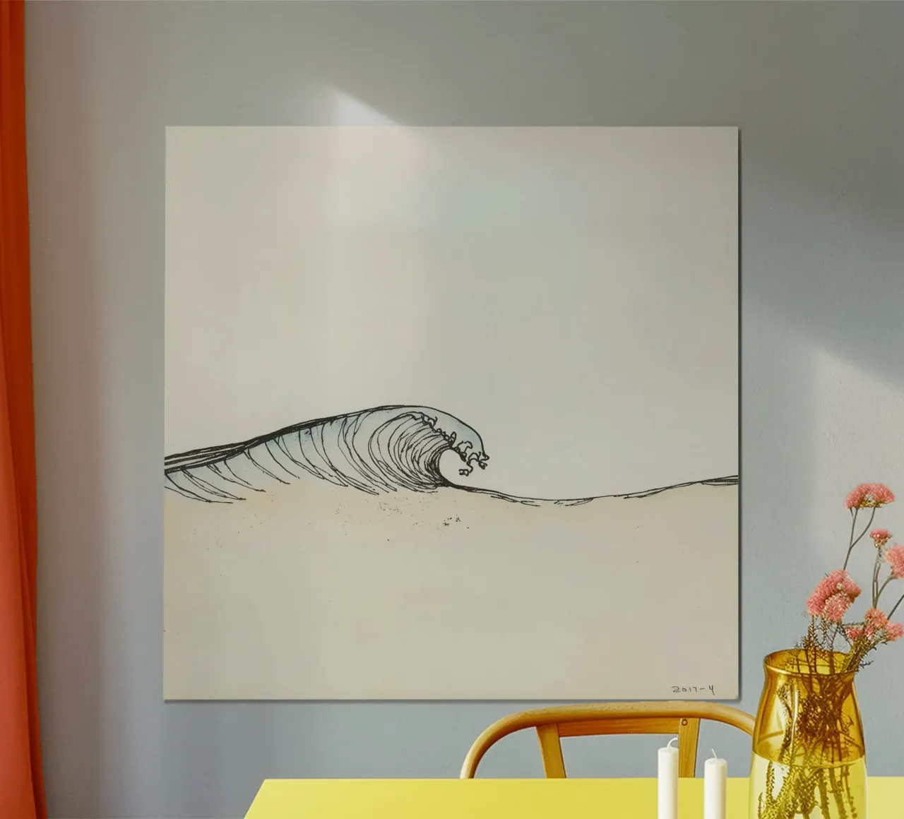 Dynamic ocean wave crashing on beach at sunset reflecting hahnemühle by DesignDoodle