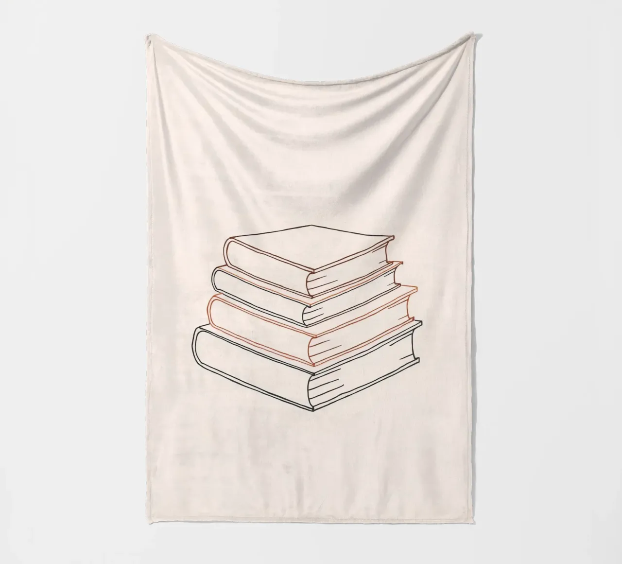 Stack of books in minimal line art style showcasing various fleece blanket by DesignDoodle