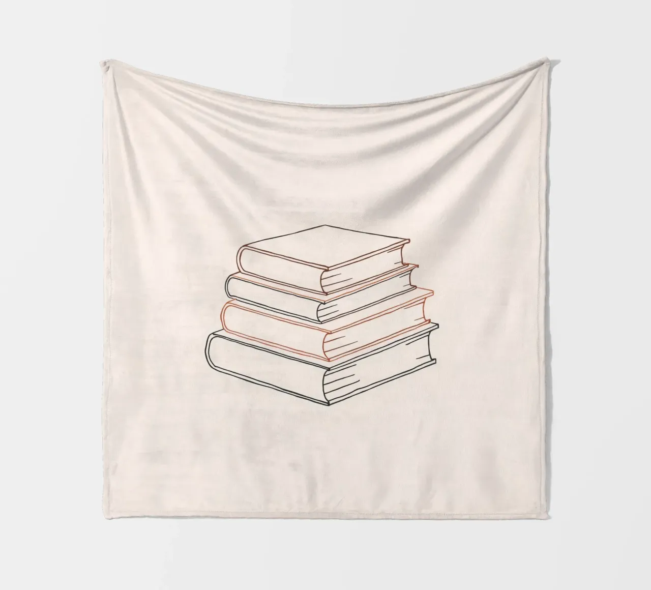 Stack of books in minimal line art style showcasing various fleece blanket by DesignDoodle