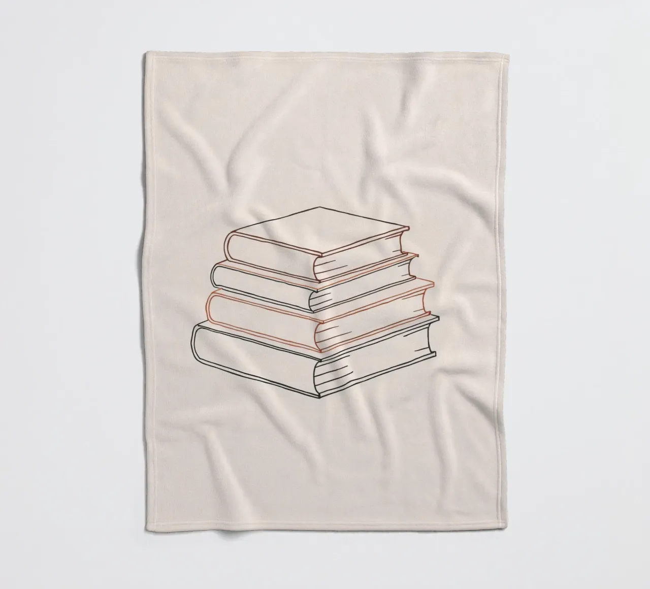 Stack of books in minimal line art style showcasing various fleece blanket by DesignDoodle