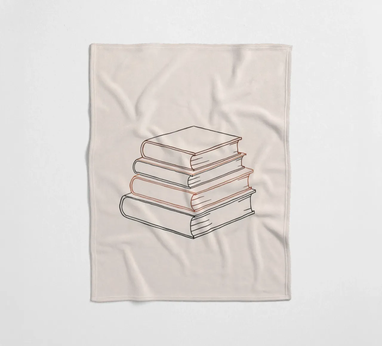 Stack of books in minimal line art style showcasing various fleece blanket by DesignDoodle