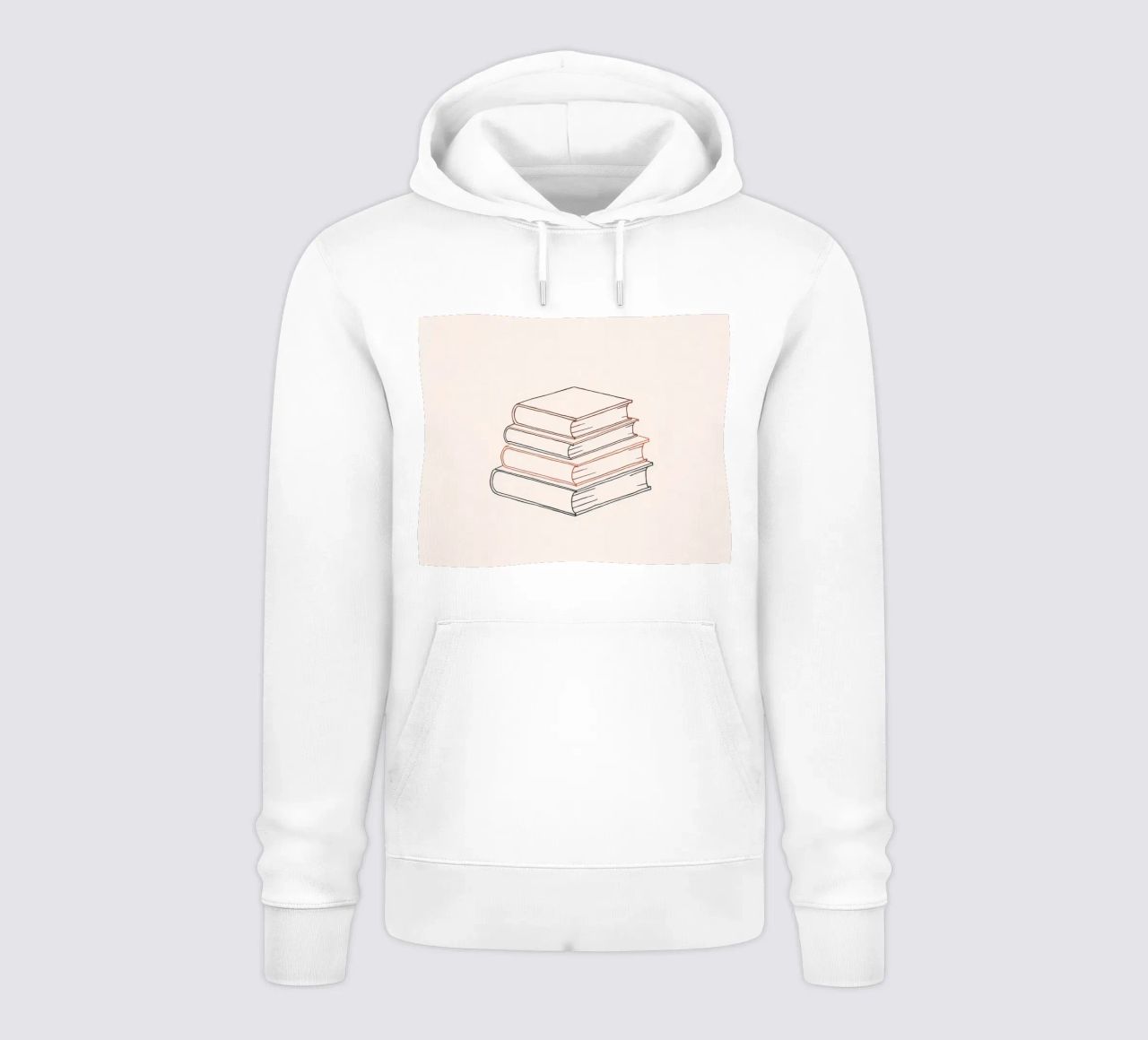 Pila di libri in stile minimal line art che mostrano vari felpa con cappuccio da DesignDoodle