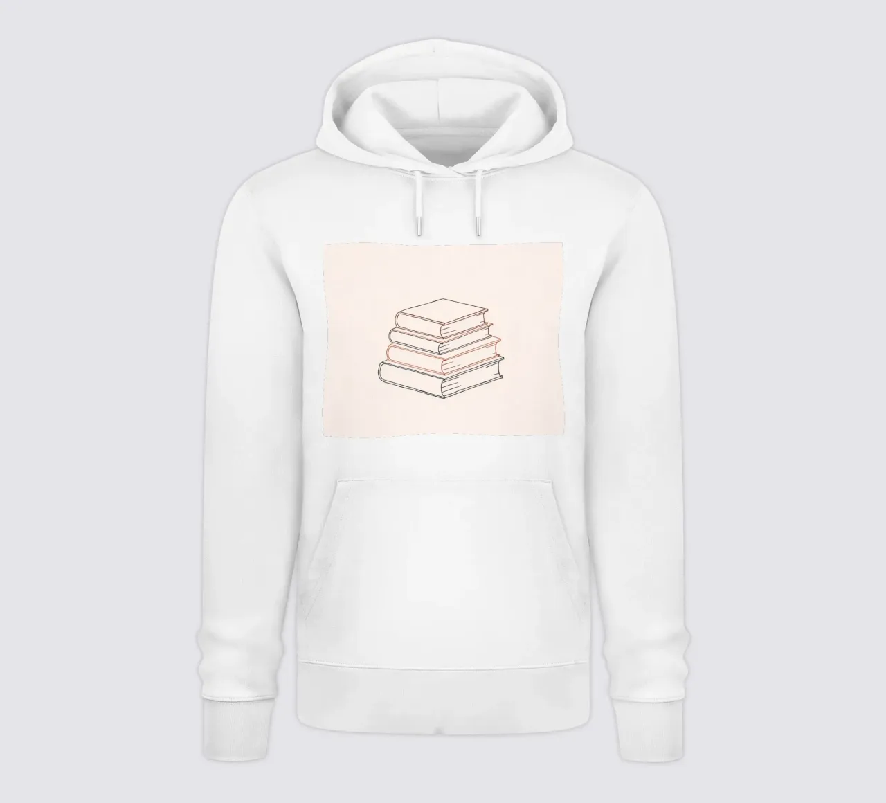 Pila di libri in stile minimal line art che mostrano vari felpa con cappuccio da DesignDoodle