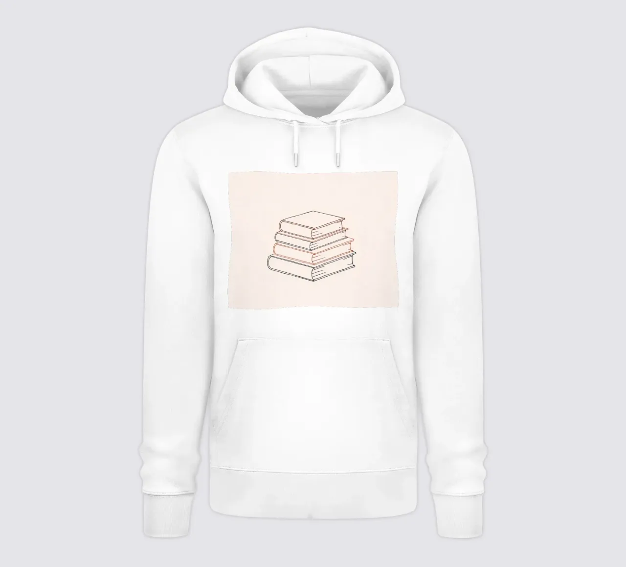 Pila di libri in stile minimal line art che mostrano vari felpa con cappuccio da DesignDoodle