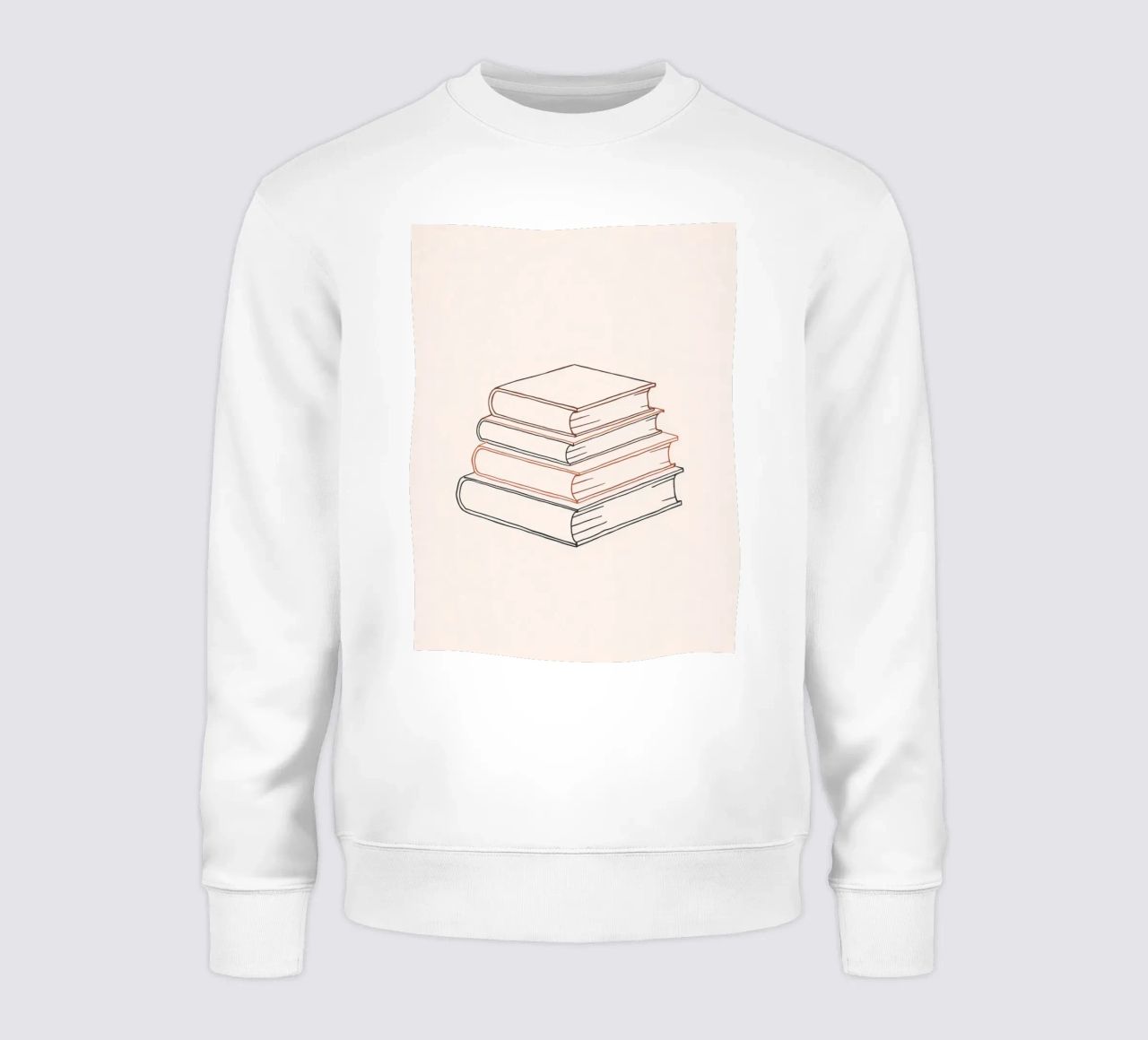 Pila di libri in stile minimal line art che mostrano vari felpa da DesignDoodle