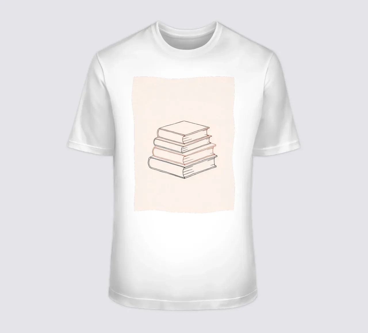 Stack of books in minimal line art style showcasing various t-shirt by DesignDoodle