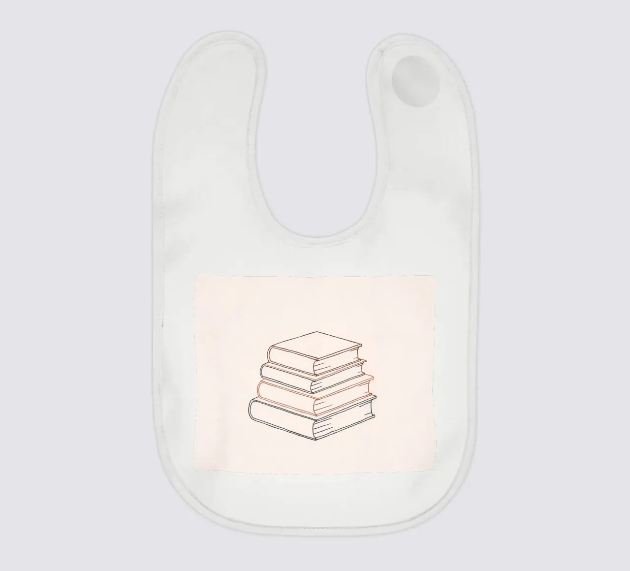 Pila di libri in stile minimal line art che mostrano vari bavaglino da DesignDoodle