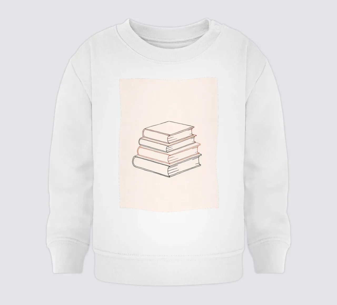 Pila di libri in stile minimal line art che mostrano vari felpa neonato da DesignDoodle