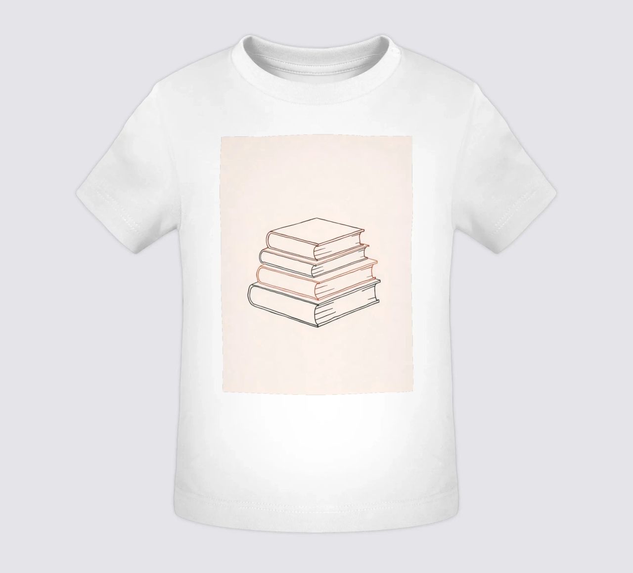 Pila di libri in stile minimal line art che mostrano vari maglietta neonato da DesignDoodle