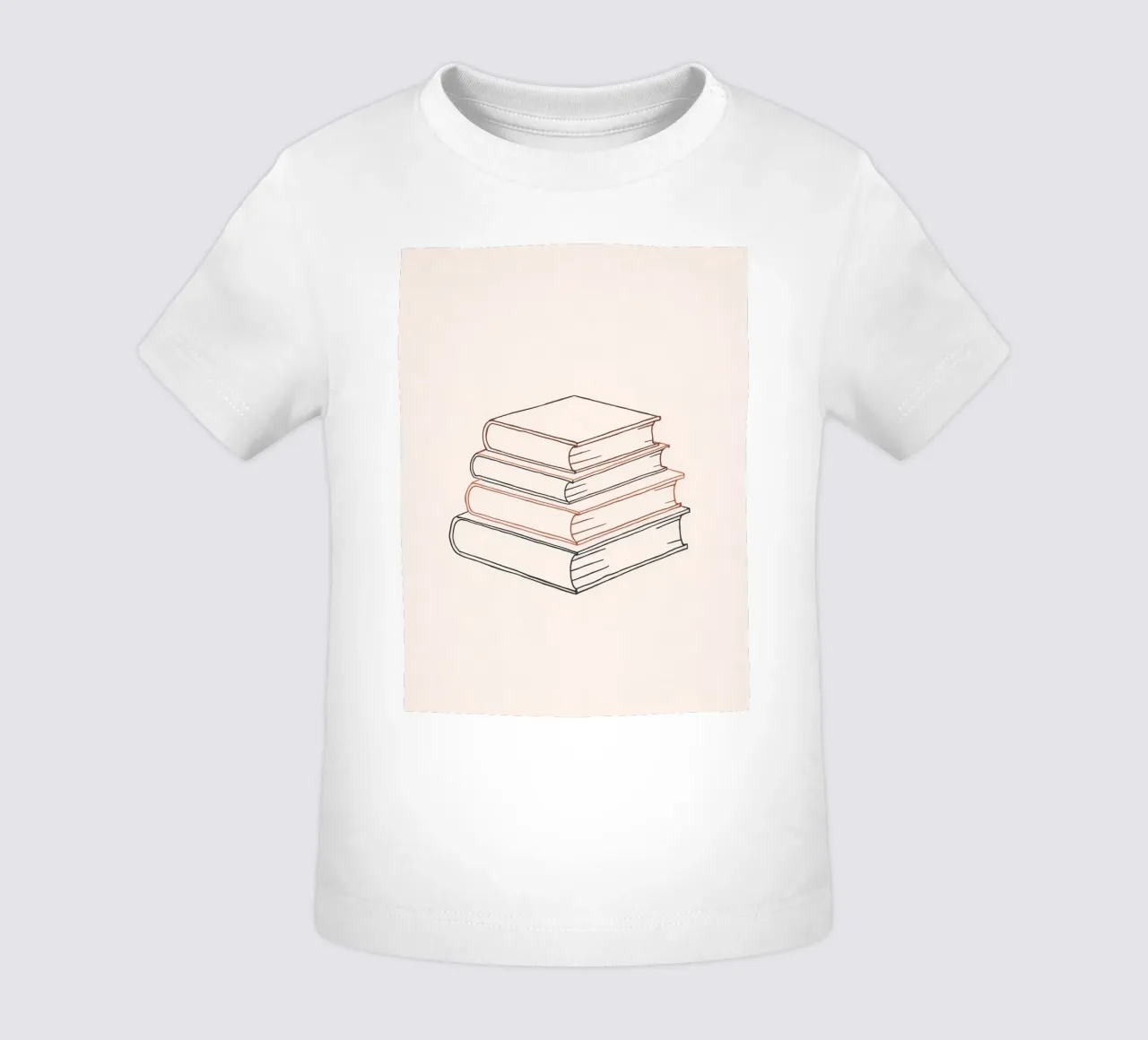 Pila di libri in stile minimal line art che mostrano vari maglietta neonato da DesignDoodle