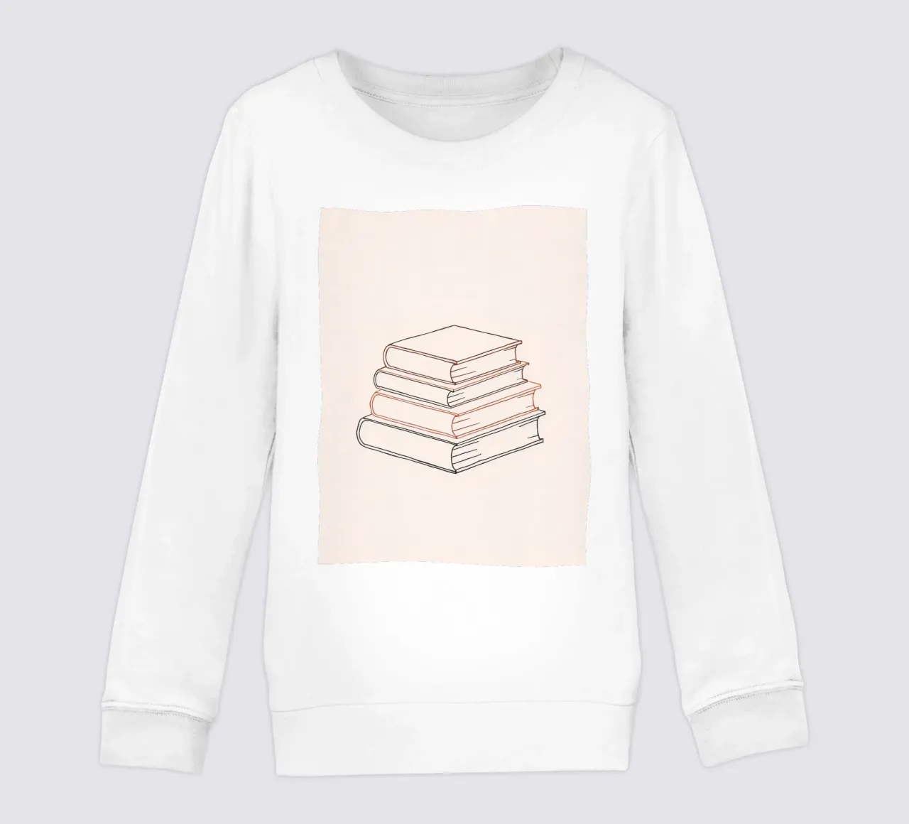 Pila di libri in stile minimal line art che mostrano vari felpa bambino da DesignDoodle