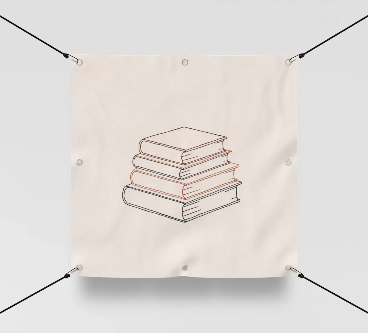 Pila di libri in stile minimal line art che mostrano vari telo in pvc da DesignDoodle