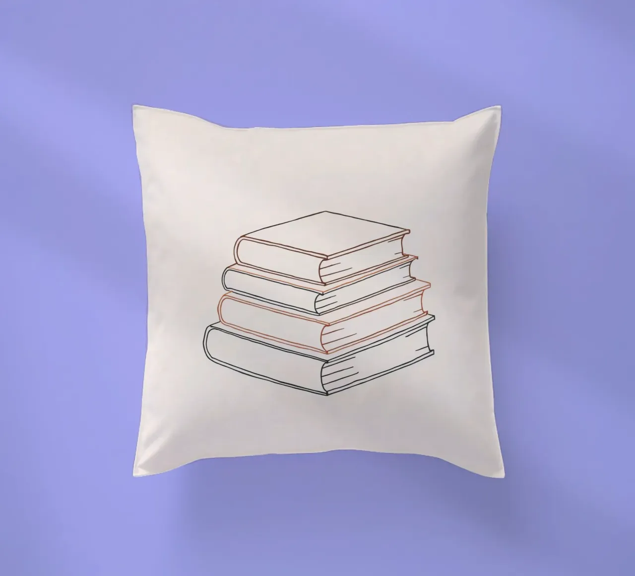 Stack of books in minimal line art style showcasing various decorative cushion by DesignDoodle