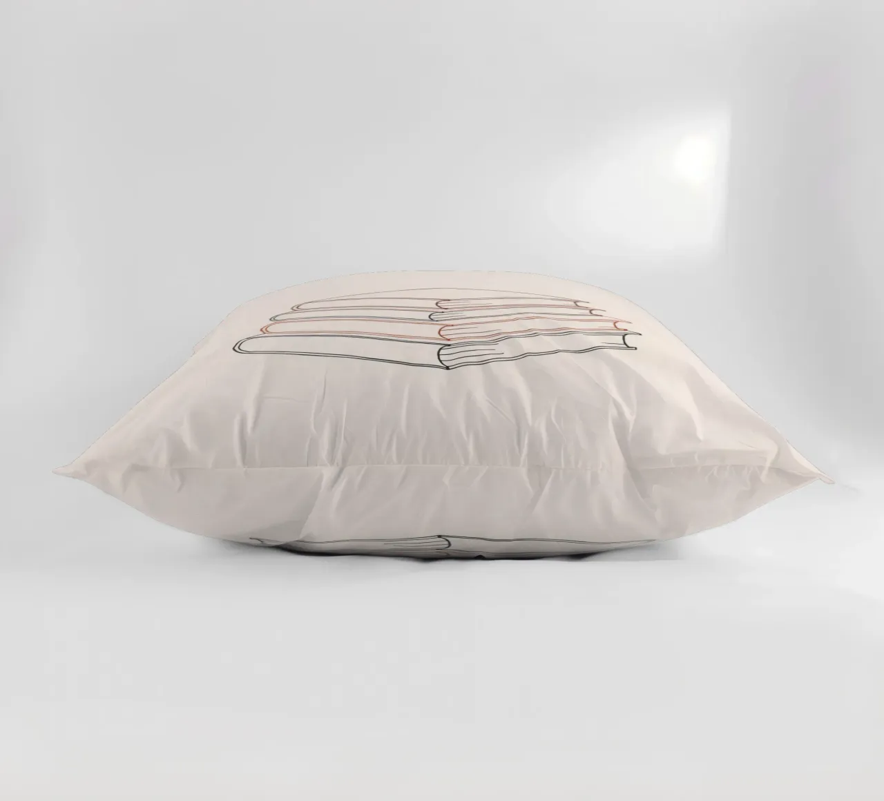 Stack of books in minimal line art style showcasing various decorative cushion by DesignDoodle