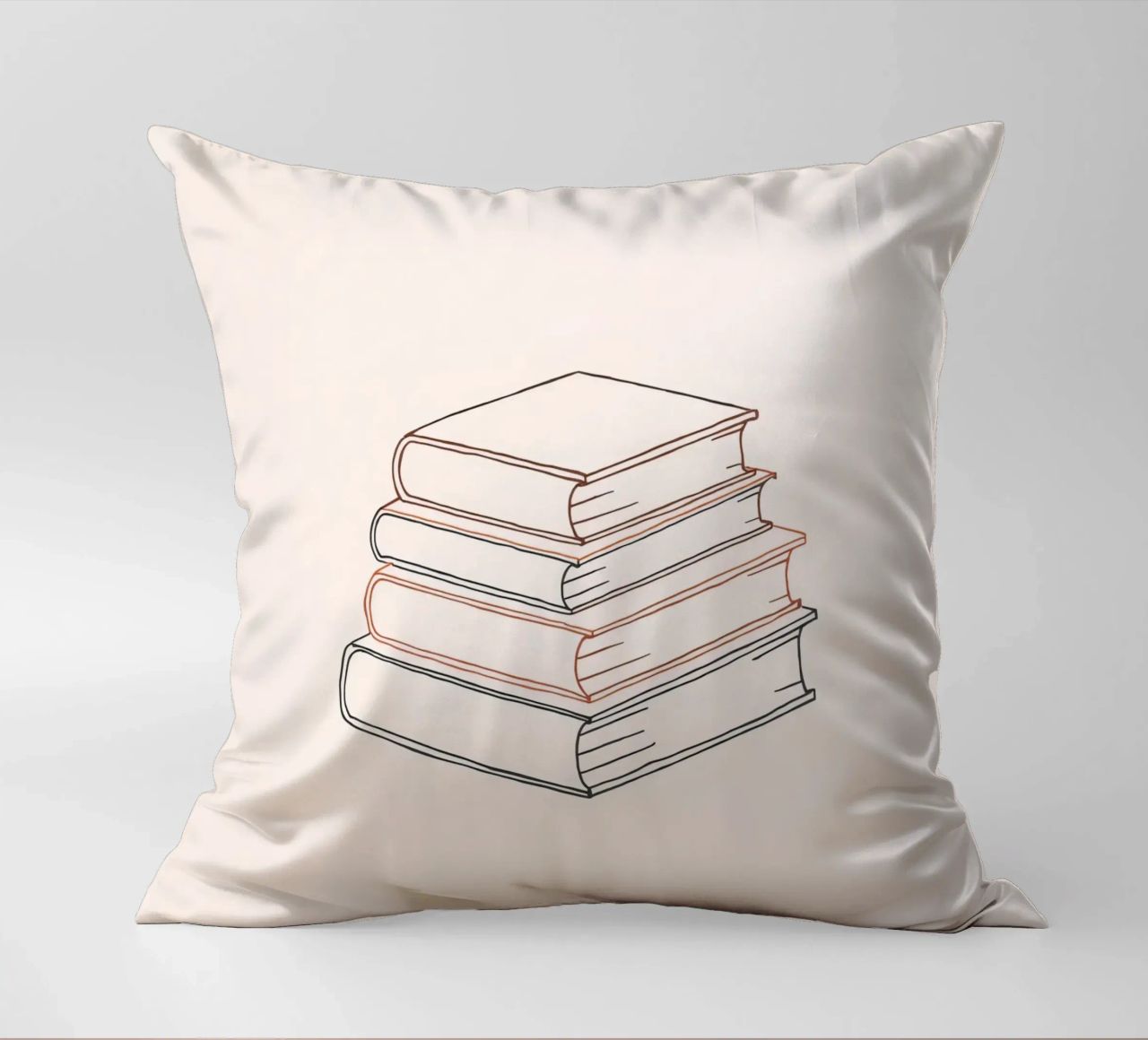 Pila di libri in stile minimal line art che mostrano vari cuscino da DesignDoodle