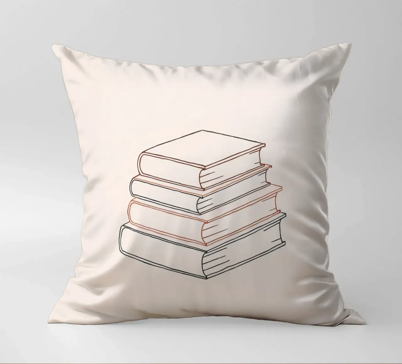 Stack of books in minimal line art style showcasing various decorative cushion by DesignDoodle