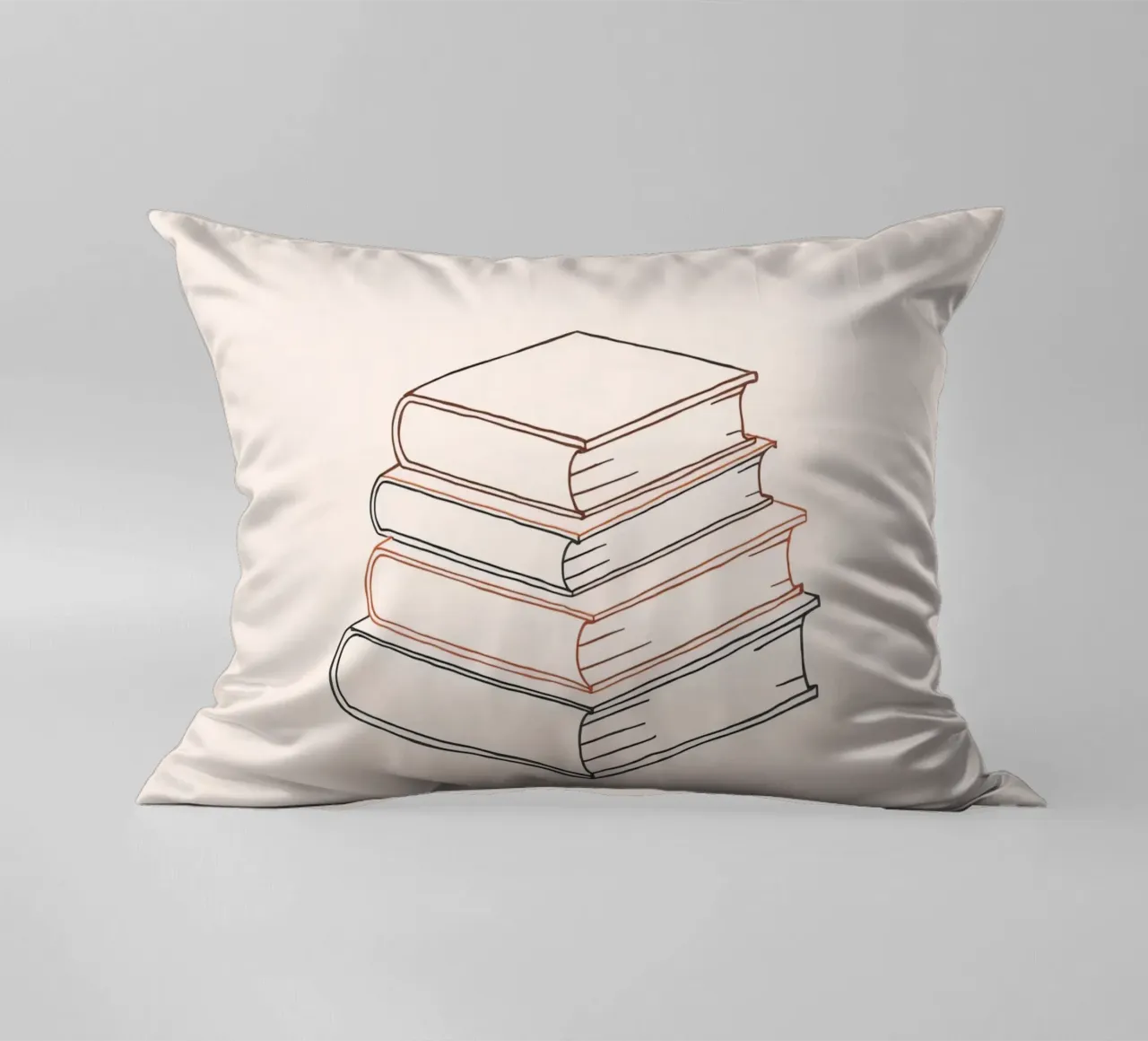 Stack of books in minimal line art style showcasing various decorative cushion by DesignDoodle