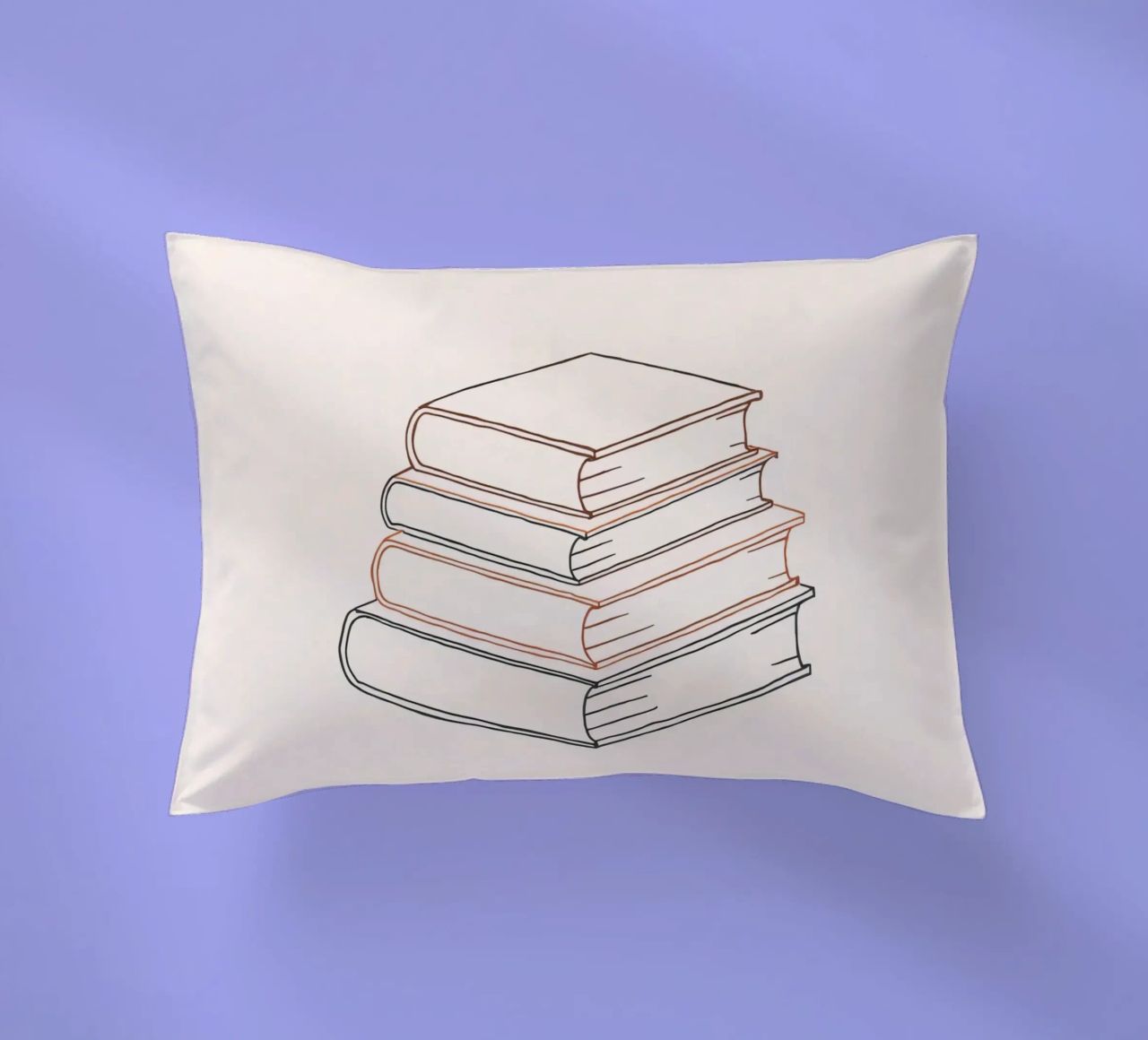 Pila di libri in stile minimal line art che mostrano vari cuscino da DesignDoodle