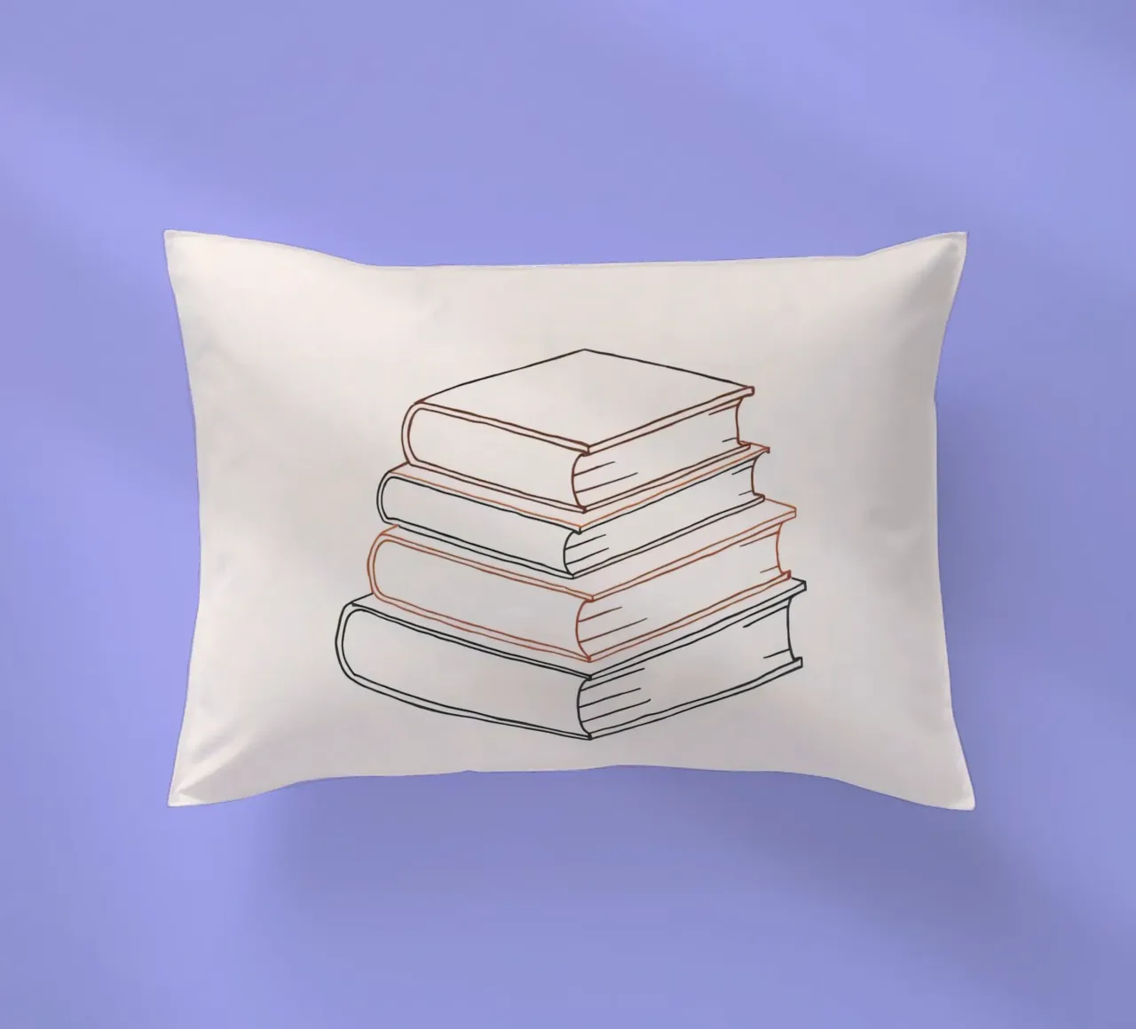 Stack of books in minimal line art style showcasing various decorative cushion by DesignDoodle