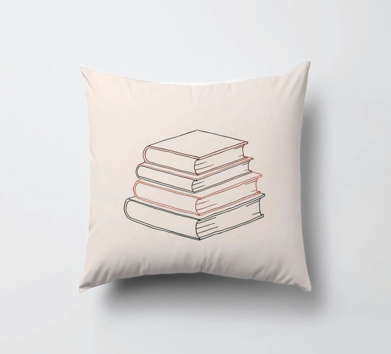 Pila di libri in stile minimal line art che mostrano vari cuscino da DesignDoodle