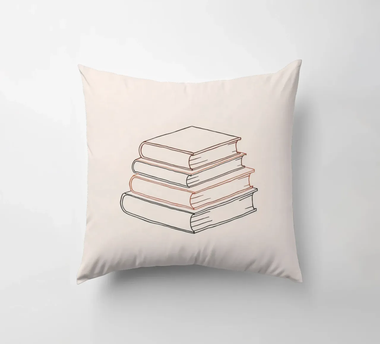 Stack of books in minimal line art style showcasing various decorative cushion by DesignDoodle
