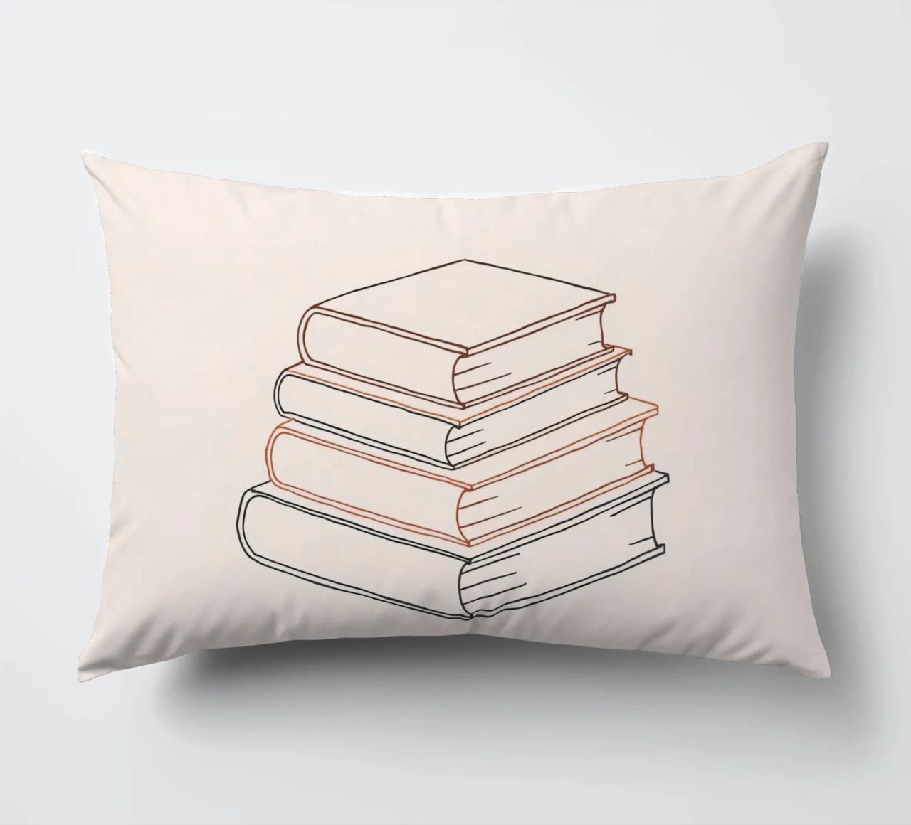 Pila di libri in stile minimal line art che mostrano vari cuscino da DesignDoodle