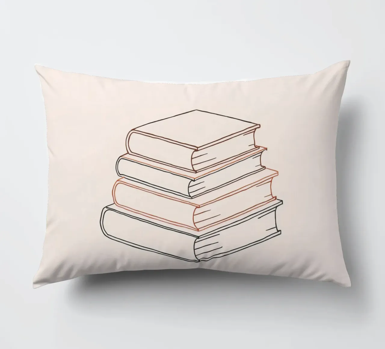 Stack of books in minimal line art style showcasing various decorative cushion by DesignDoodle