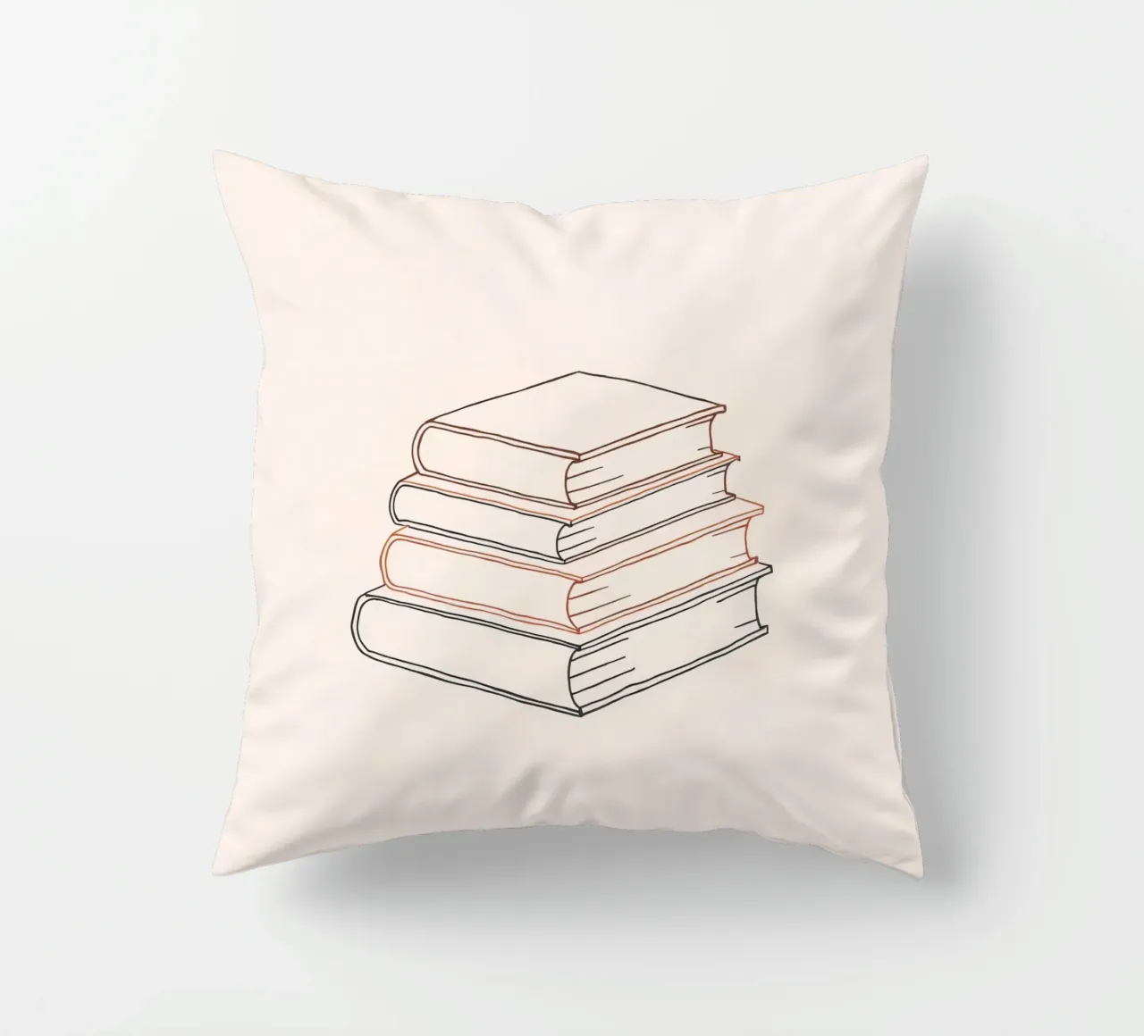 Stack of books in minimal line art style showcasing various decorative cushion by DesignDoodle