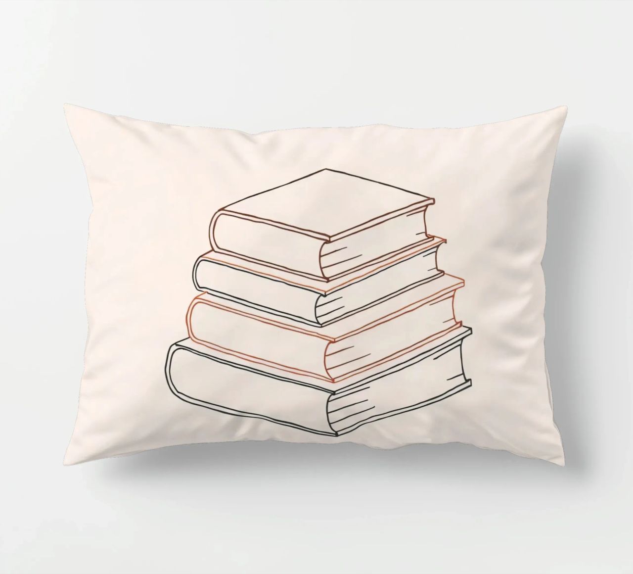 Pila di libri in stile minimal line art che mostrano vari cuscino da DesignDoodle