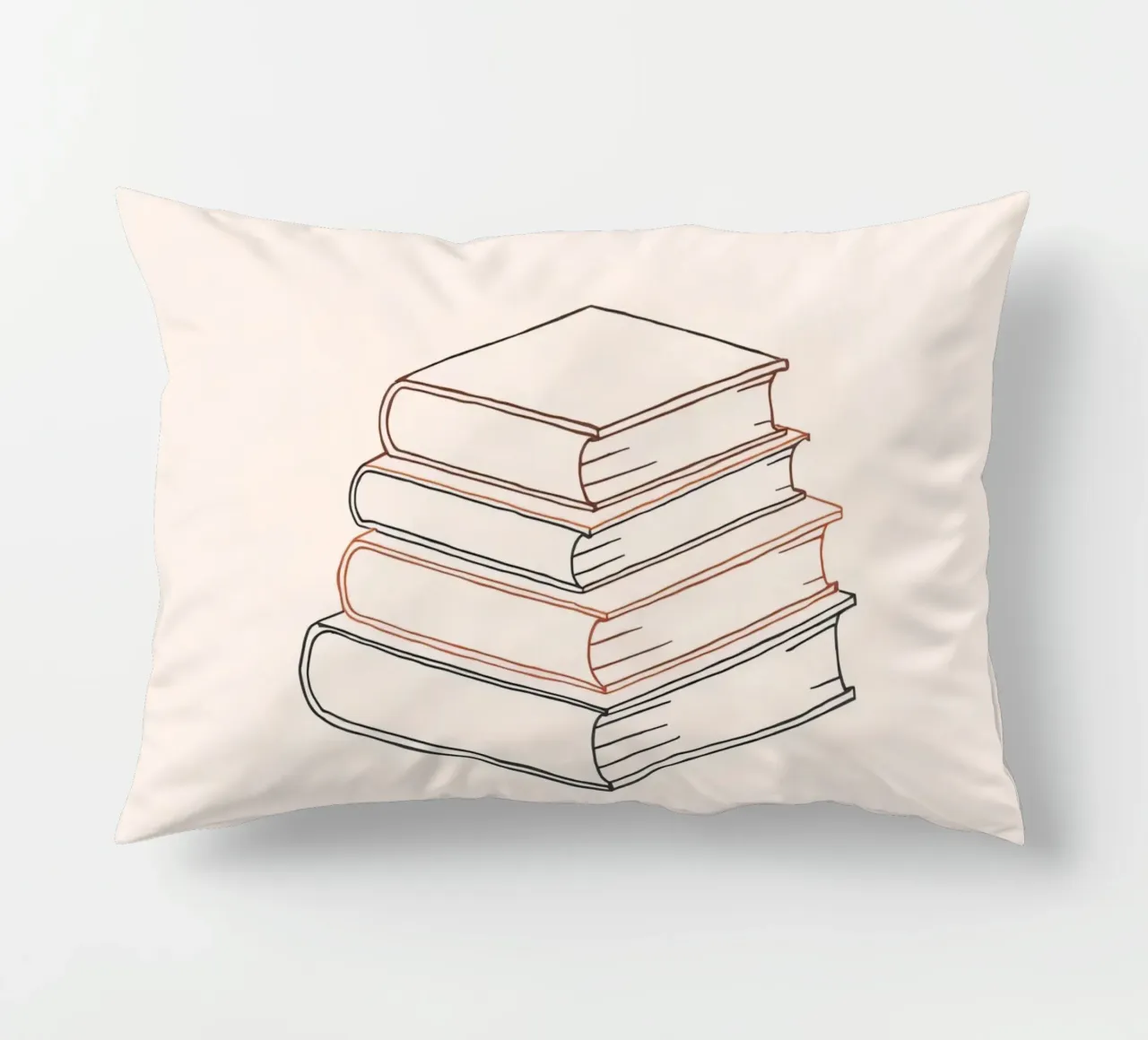 Stack of books in minimal line art style showcasing various decorative cushion by DesignDoodle