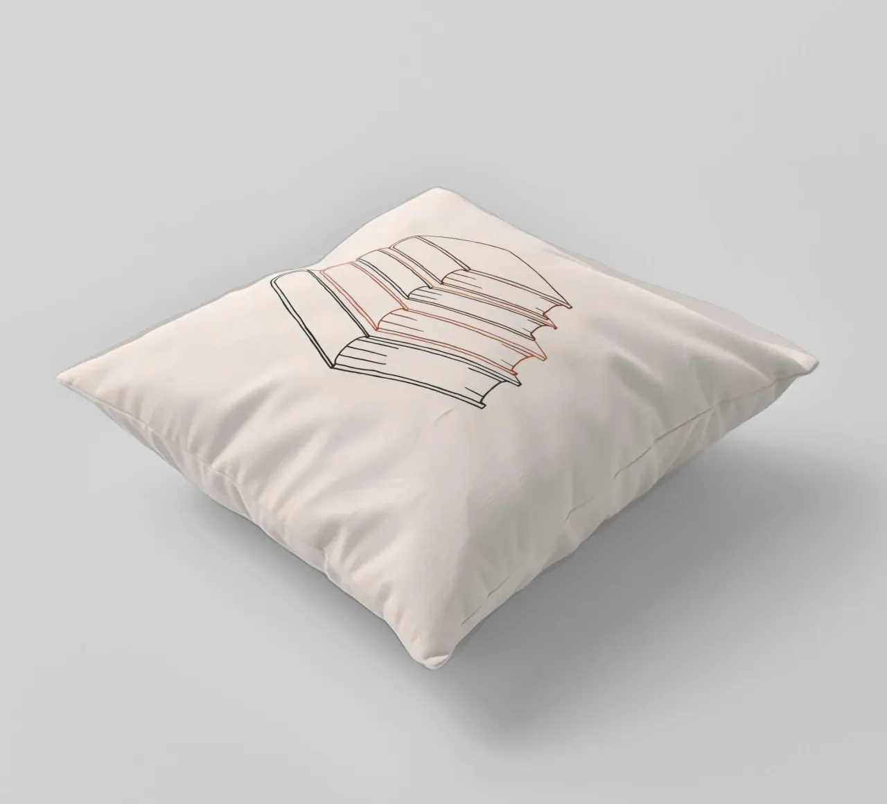 Stack of books in minimal line art style showcasing various decorative cushion by DesignDoodle