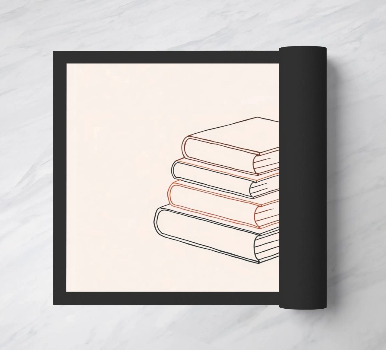 Pila di libri in stile minimal line art che mostrano vari zerbino da DesignDoodle