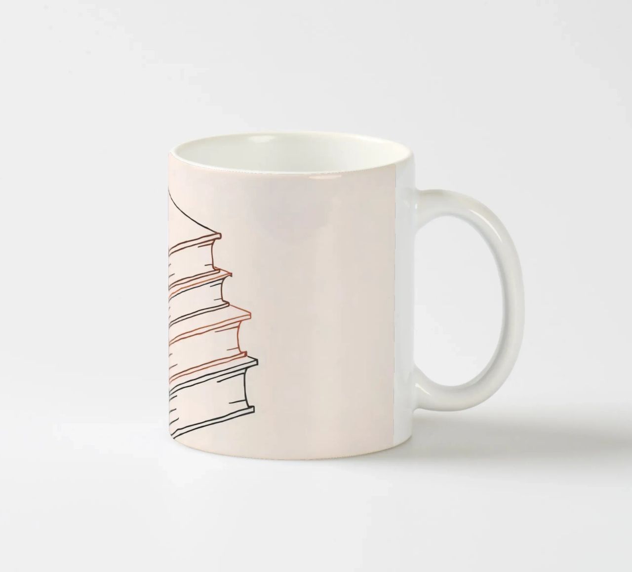 Pila di libri in stile minimal line art che mostrano vari tazza in ceramica da DesignDoodle
