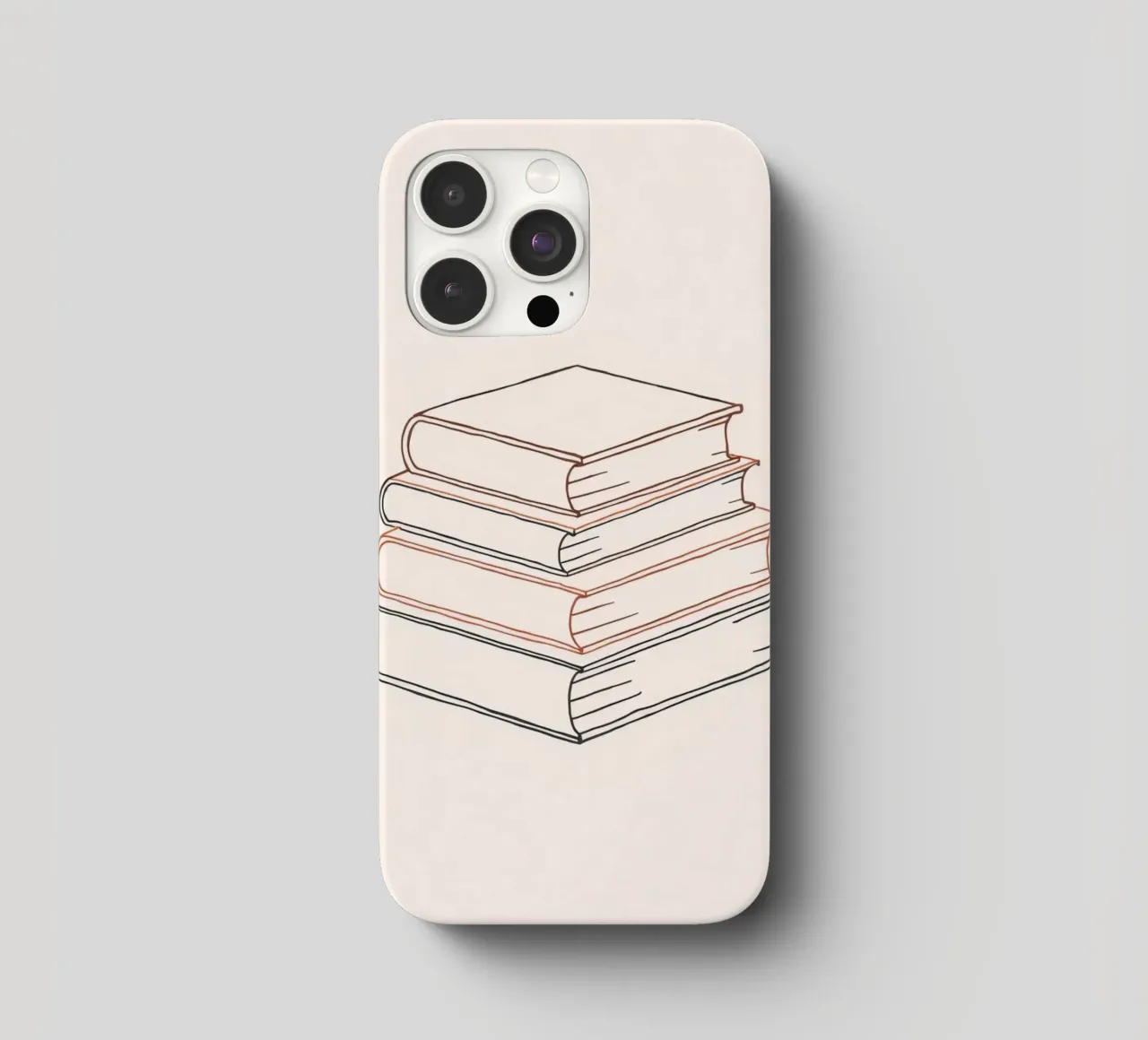 Stack of books in minimal line art style showcasing various iphone case by DesignDoodle