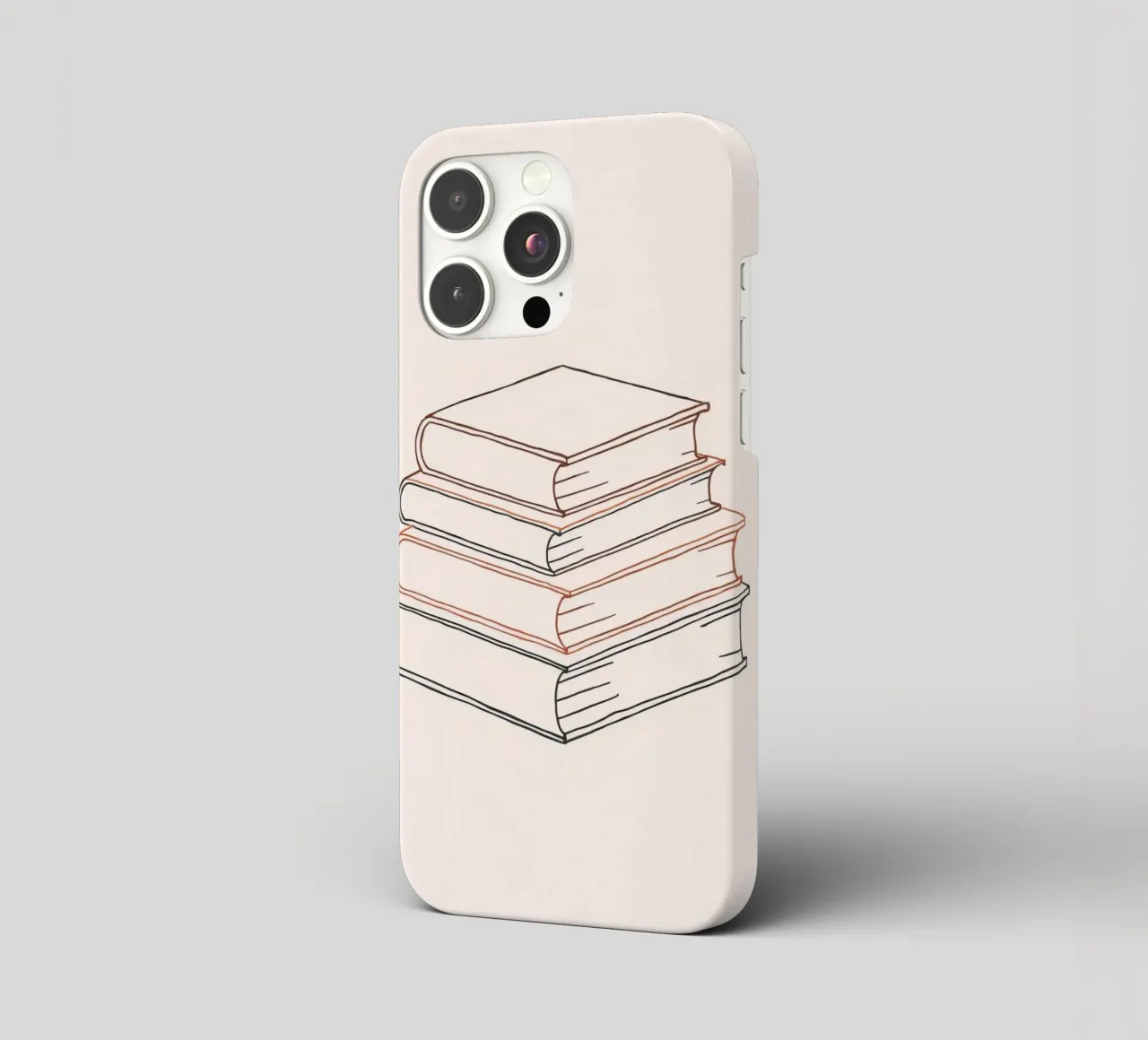 Stack of books in minimal line art style showcasing various iphone case by DesignDoodle