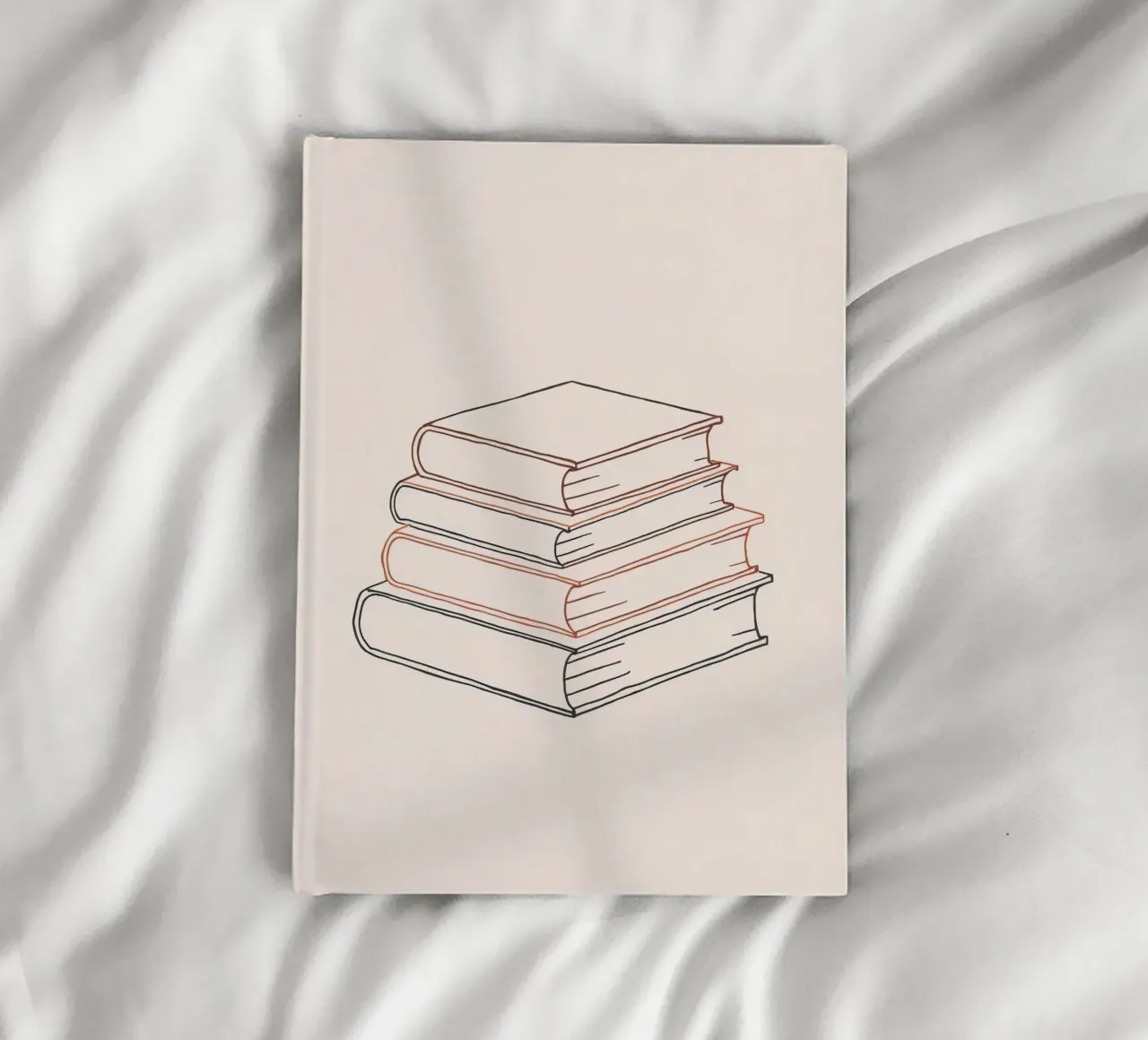 Stack of books in minimal line art style showcasing various notebook by DesignDoodle
