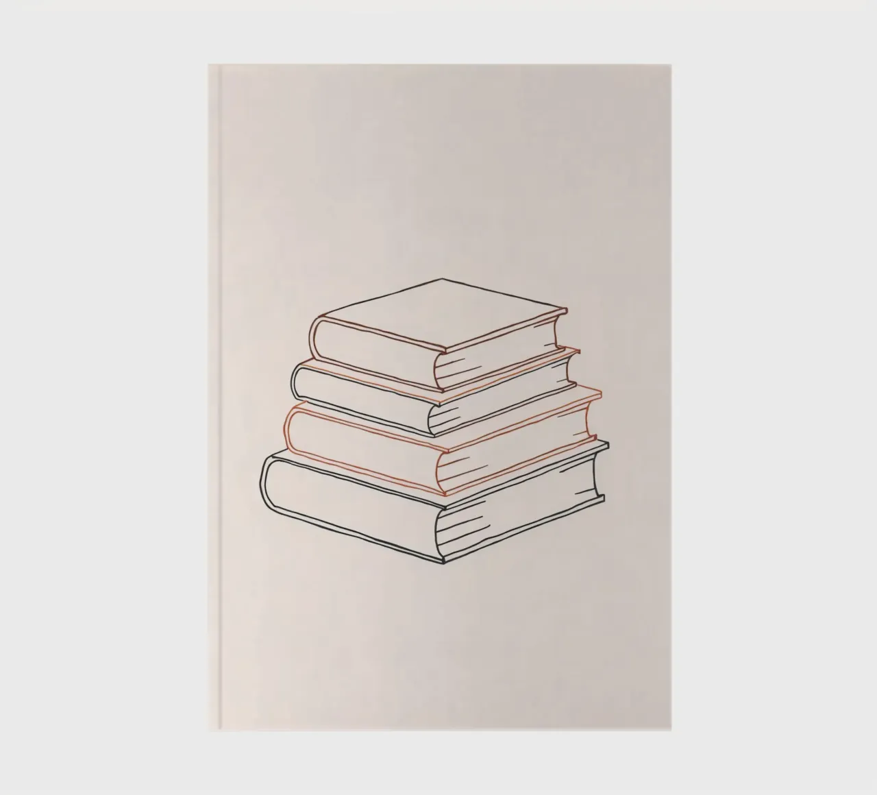 Stack of books in minimal line art style showcasing various notebook by DesignDoodle
