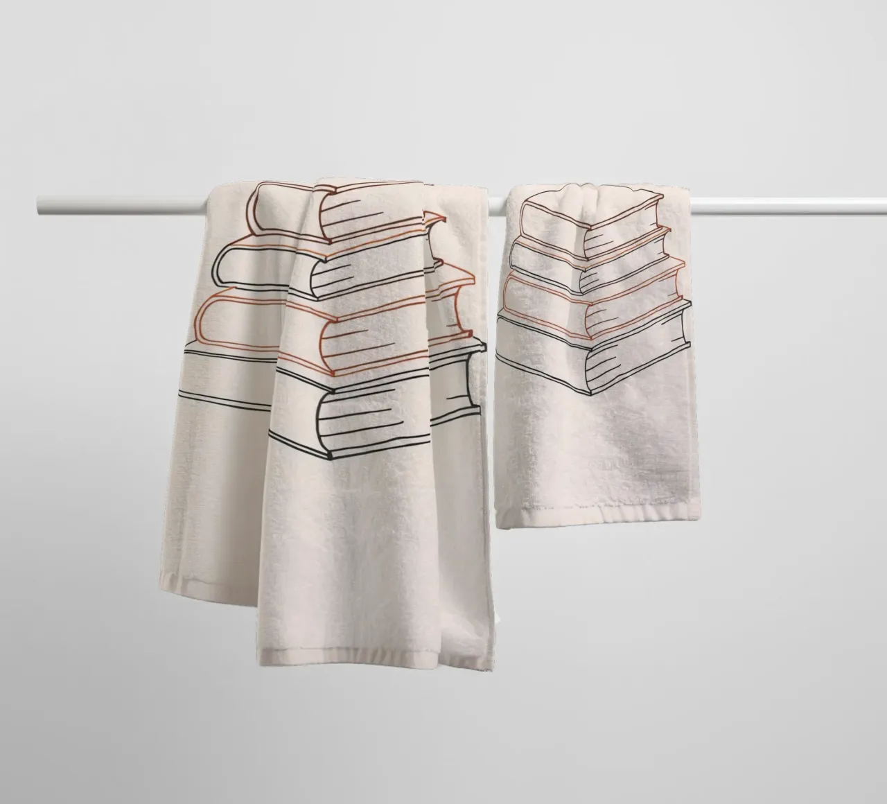 Stack of books in minimal line art style showcasing various towel by DesignDoodle