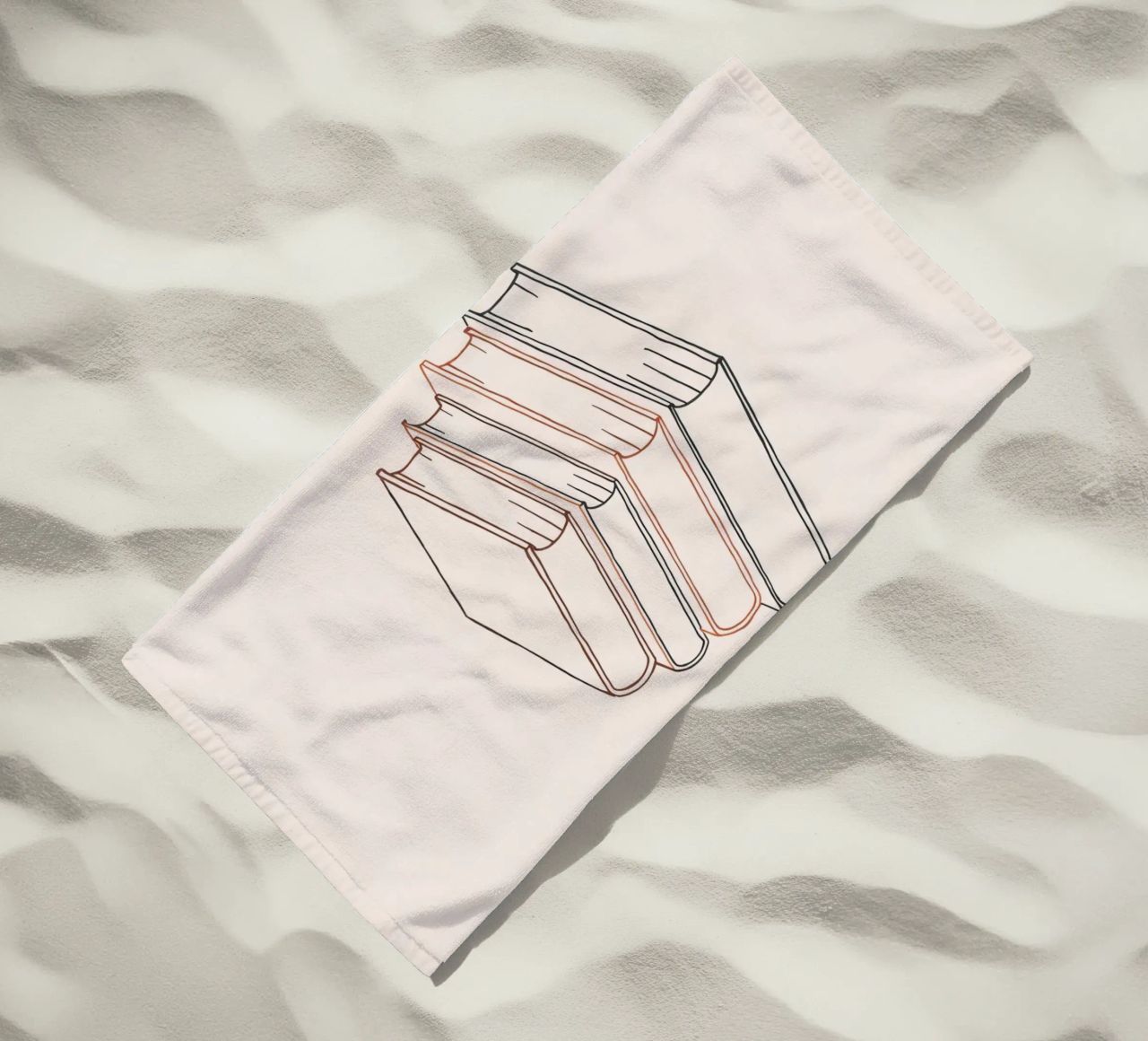 Pila di libri in stile minimal line art che mostrano vari telo mare da DesignDoodle